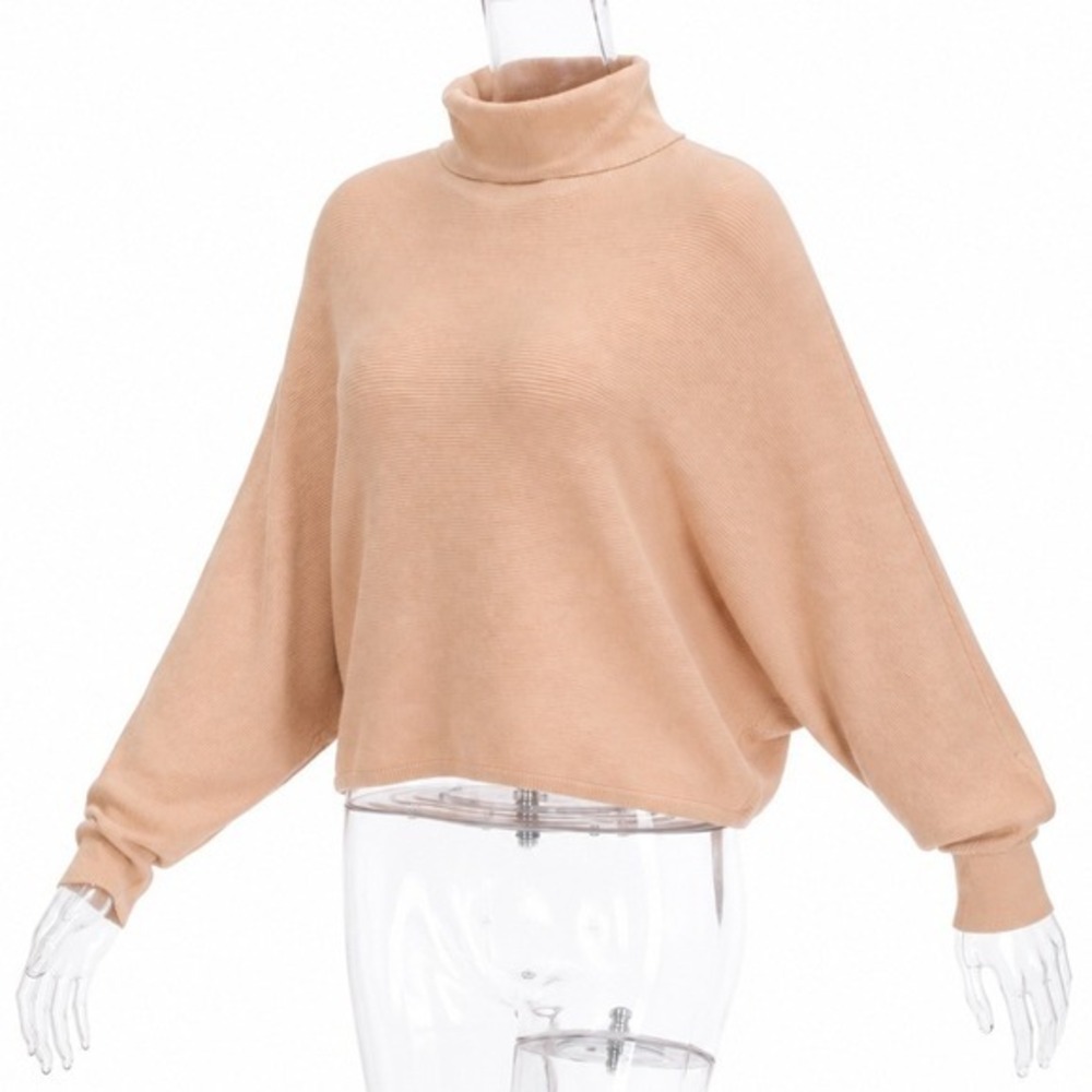 RD Style Peach Ribbed Turtleneck Cropped Dolman Sleeve Sweater SKUW749